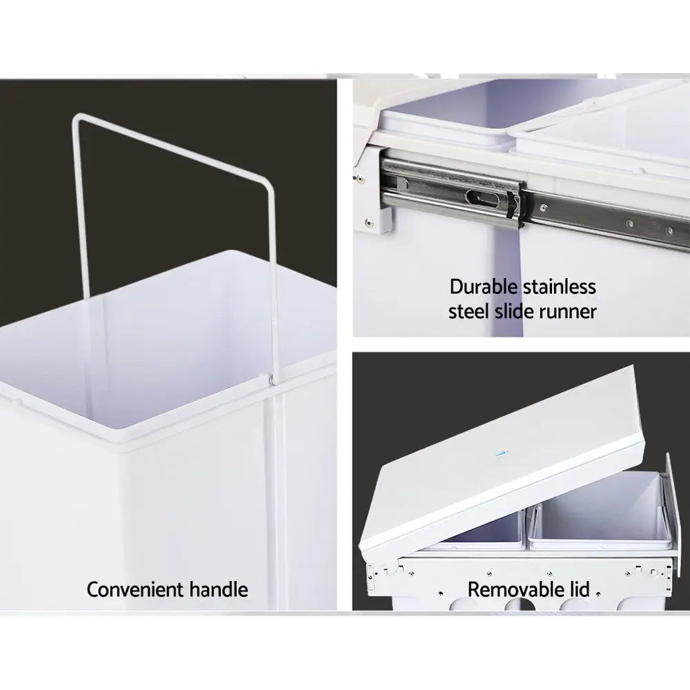 Cefito Pull Out Bin Kitchen Double Basket 2X20L White - Home & Garden > Kitchen Bins