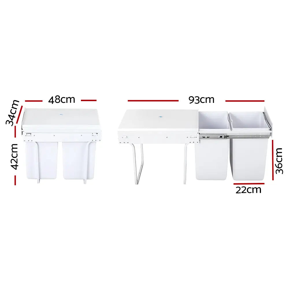 Cefito Pull Out Bin Kitchen Double Basket 2X20L White - Home & Garden > Kitchen Bins