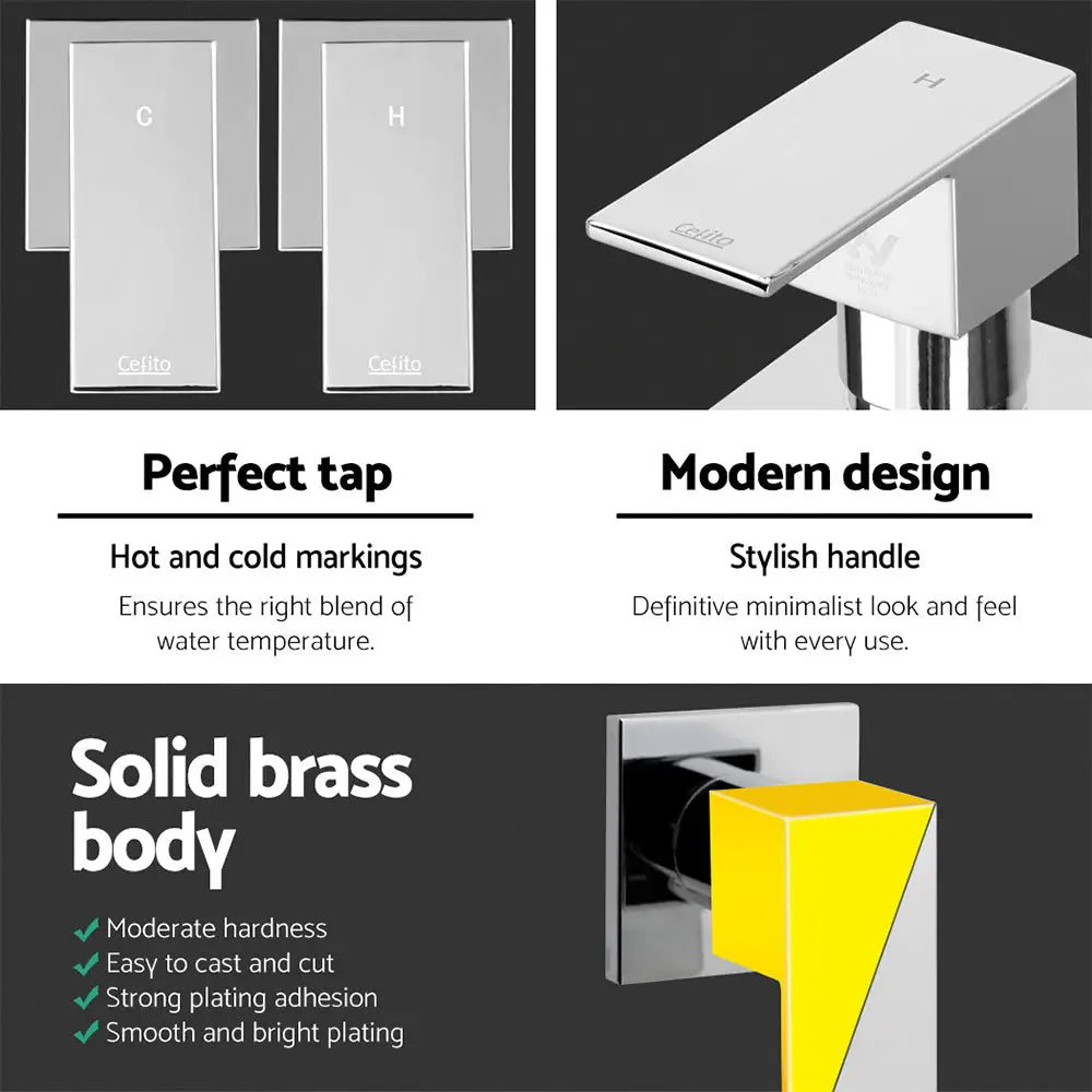 Cefito Shower Twins Tap Wall Bath Taps Brass Hot Cold Basin Bathroom Chrome - Home & Garden > Bathroom Accessories >