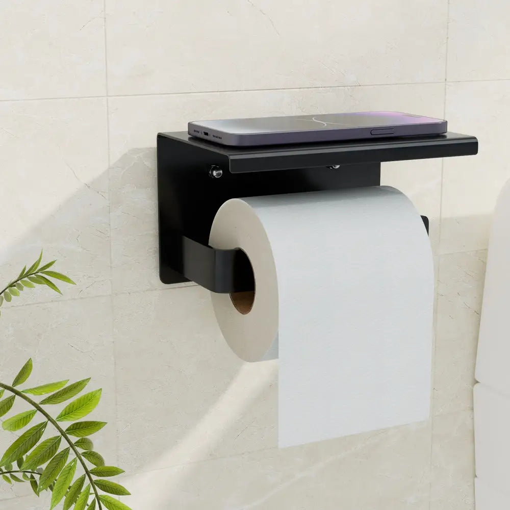 Cefito Toilet Paper Roll Holder w/ Storage Shelf - Home & Garden > Bathroom Accessories > Toilet Paper Holders