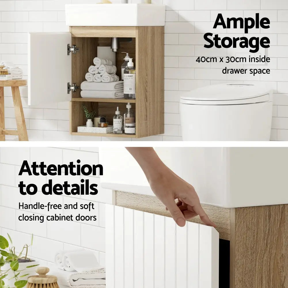 Cefito Vanity Unit 445mm Basin Bathroom Cabinet Storage Wall Hung Sink White - Furniture > Bathroom > Bathroom Cabinets