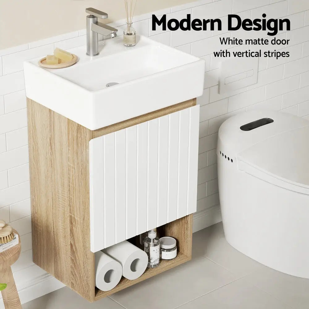 Cefito Vanity Unit 445mm Basin Bathroom Cabinet Storage Wall Hung Sink White - Furniture > Bathroom > Bathroom Cabinets