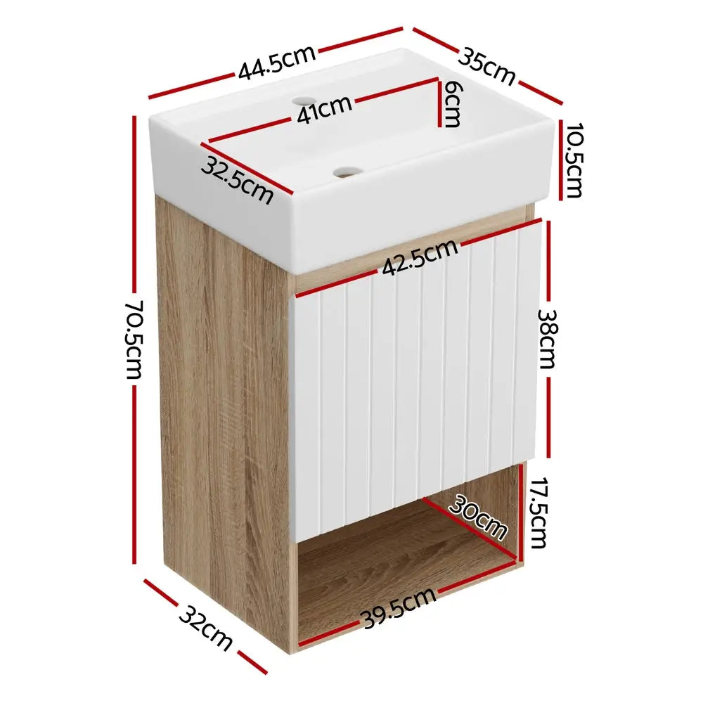 Cefito Vanity Unit 445mm Basin Bathroom Cabinet Storage Wall Hung Sink White - Furniture > Bathroom > Bathroom Cabinets