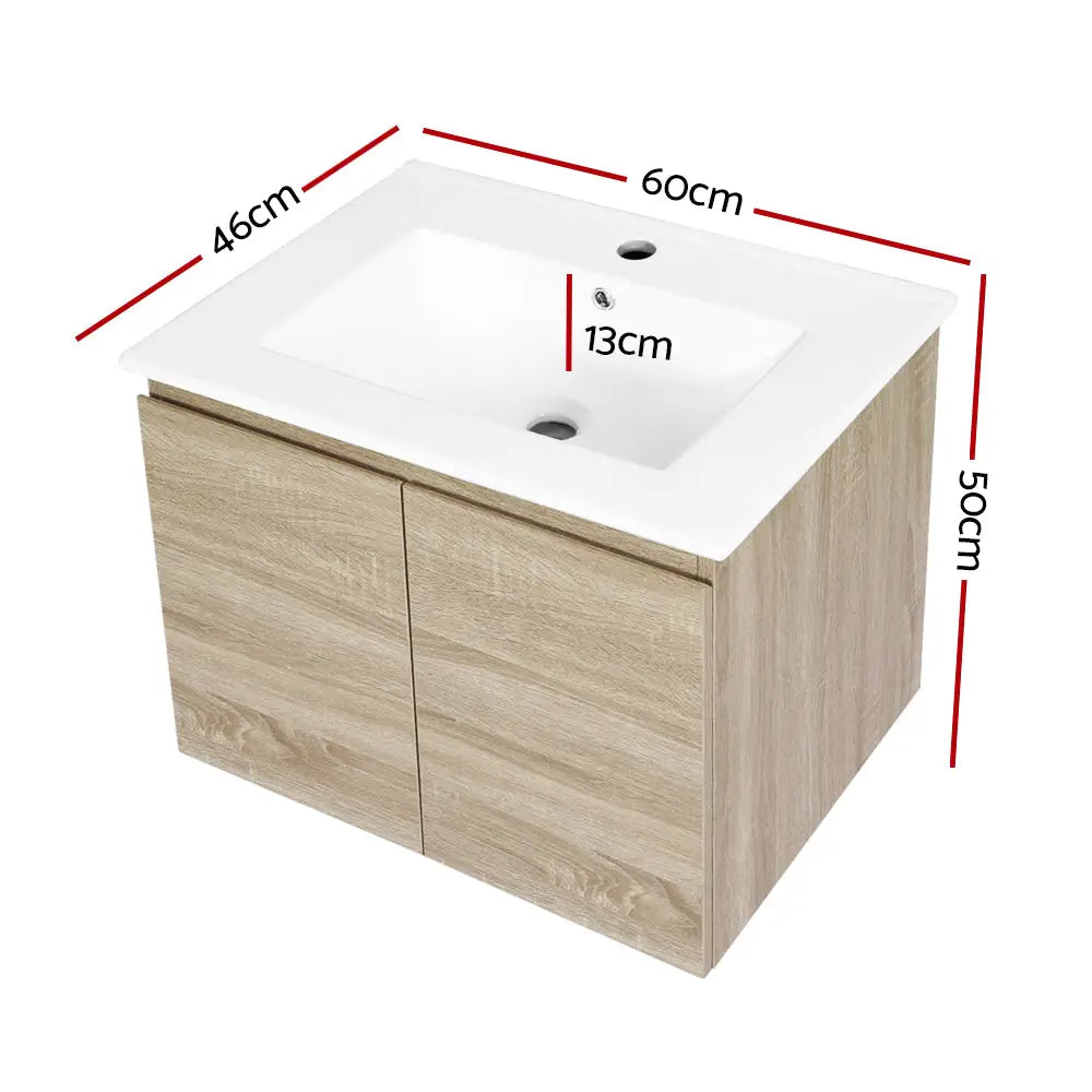 Cefito Vanity Unit 600mm with Basin Oak - Furniture > Bathroom