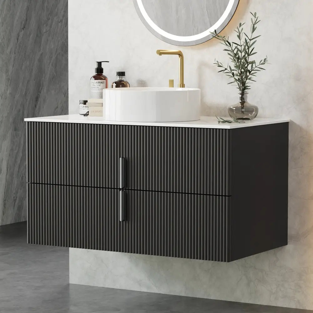 Cefito Vanity Unit 900mm Bathroom Cabinet Storage Wall Hung Black Timber Front - Furniture > Bathroom > Bathroom