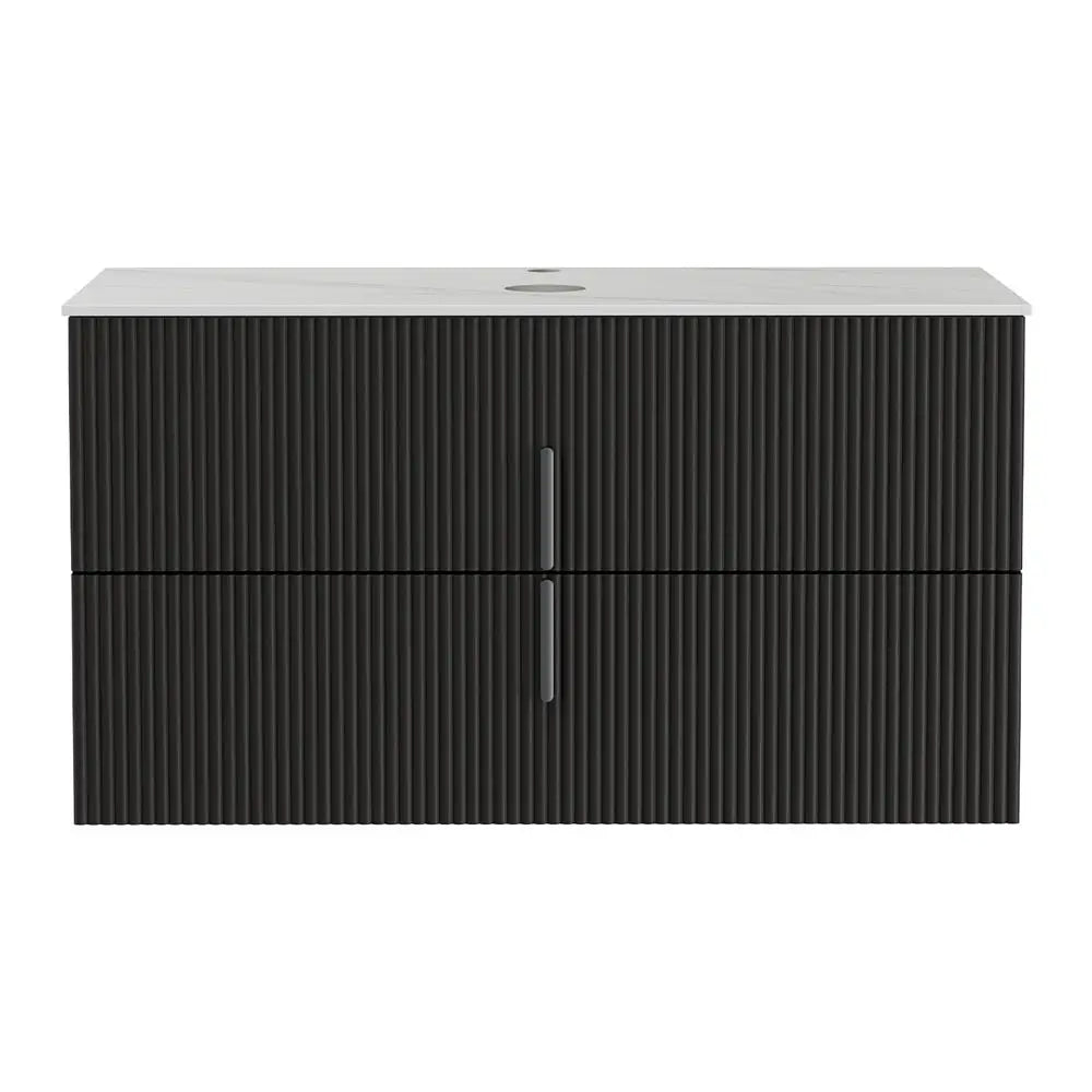 Cefito Vanity Unit 900mm Bathroom Cabinet Storage Wall Hung Black Timber Front - Furniture > Bathroom > Bathroom