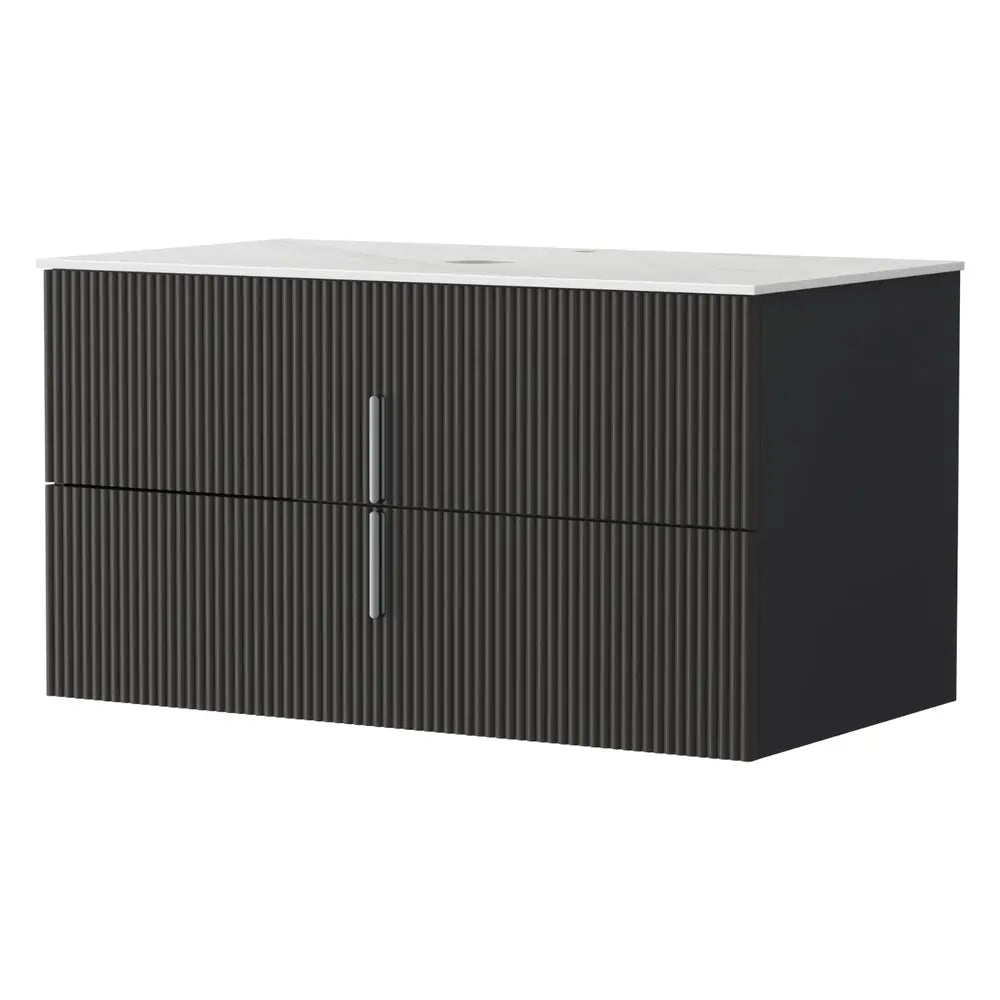 Cefito Vanity Unit 900mm Bathroom Cabinet Storage Wall Hung Black Timber Front - Furniture > Bathroom > Bathroom