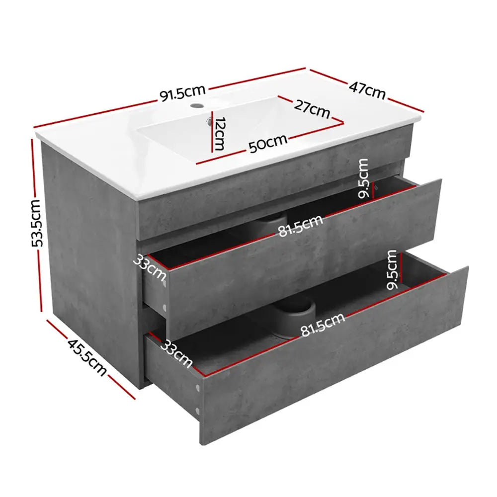Cefito Vanity Unit 915mm with Basin Grey - Furniture > Bathroom > Vanity Units
