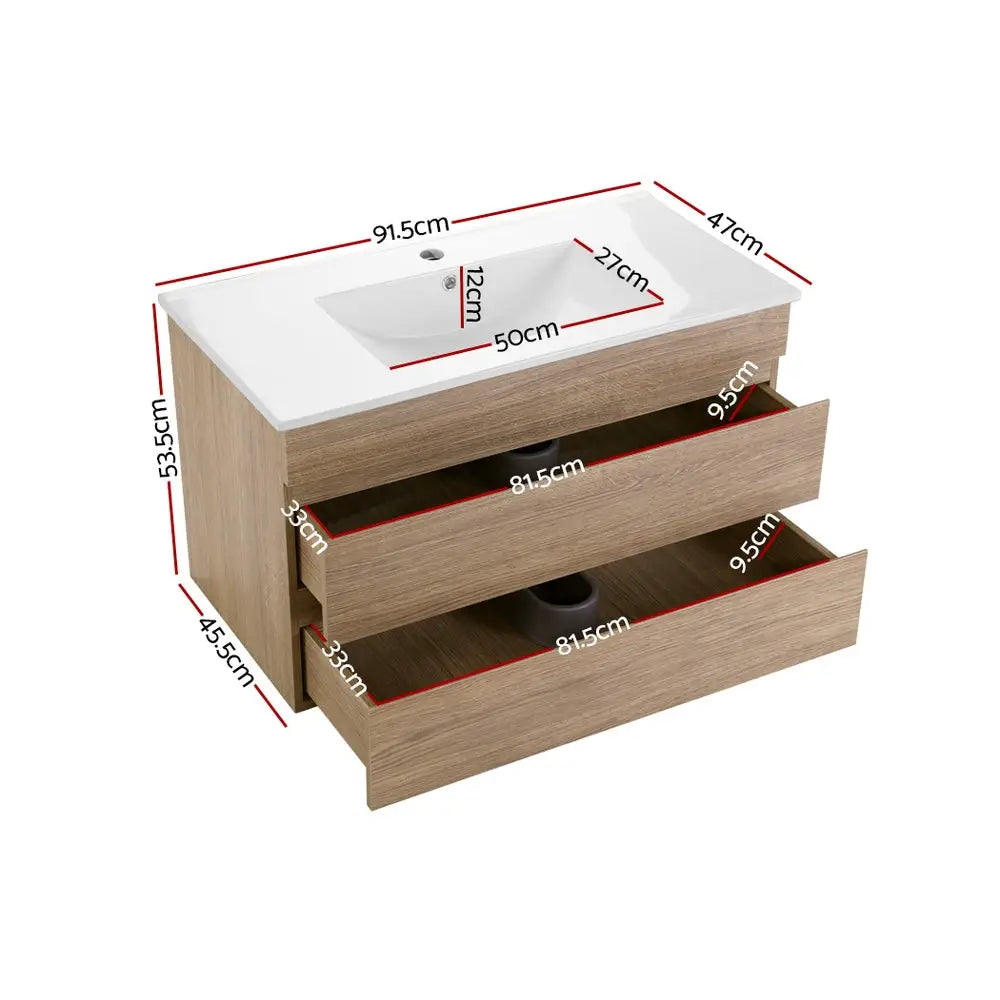 Cefito Vanity Unit 915mm with Basin Oak - Furniture > Bathroom