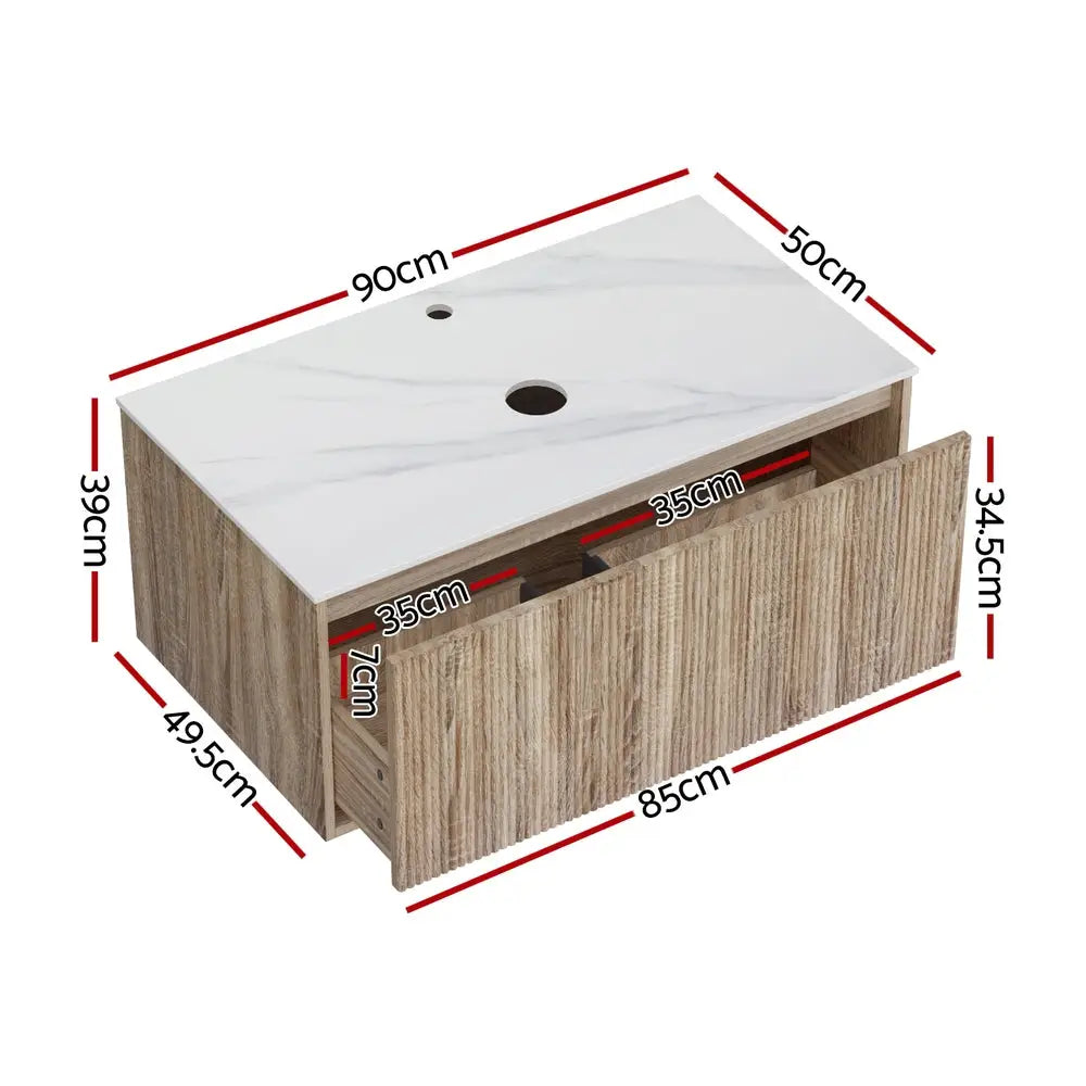 Cefito Vanity Unit 915mm with Basin Oak - Furniture > Bathroom > Vanity Units