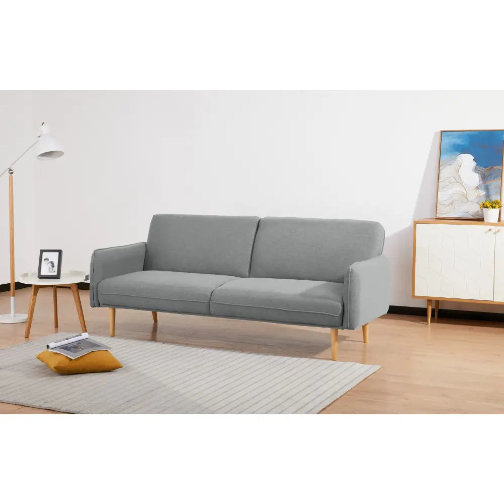Celia 3 Seater Sofa Queen Bed Fabric Uplholstered Lounge Couch - Light Grey - Furniture > Sofas