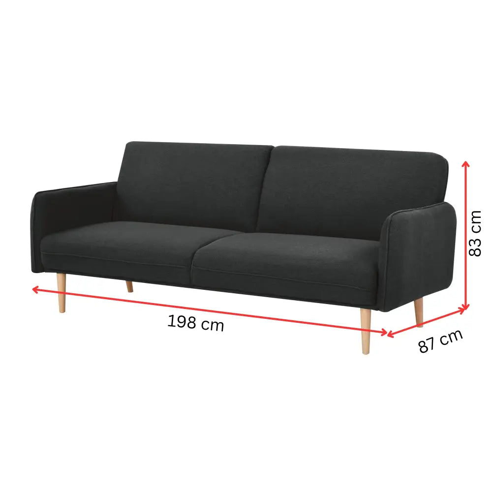 Celia 3 Seater Sofa Queen Bed Fabric Uplholstered Lounge Couch - Charcoal - Furniture > Sofas