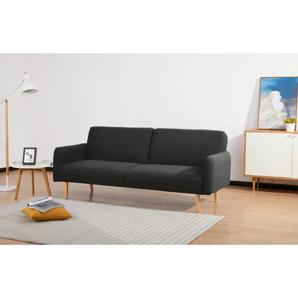 Celia 3 Seater Sofa Queen Bed Fabric Uplholstered Lounge Couch - Charcoal - Furniture > Sofas