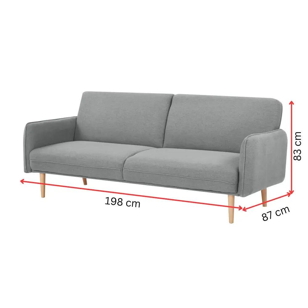 Celia 3 Seater Sofa Queen Bed Fabric Uplholstered Lounge Couch - Light Grey - Furniture > Sofas