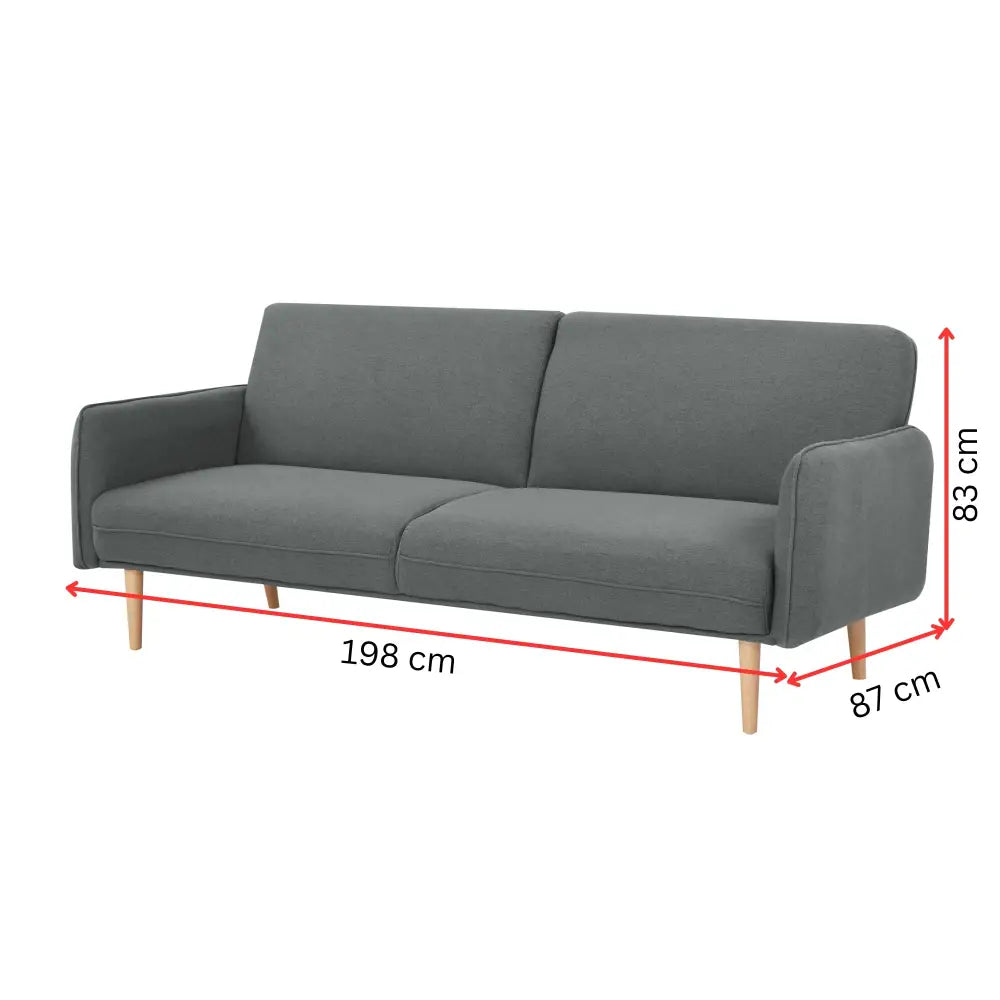 Celia 3 Seater Sofa Queen Bed Fabric Uplholstered Lounge Couch - Mid Grey - Furniture > Sofas