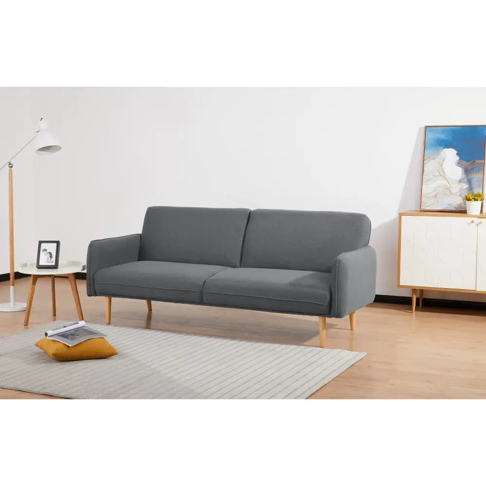 Celia 3 Seater Sofa Queen Bed Fabric Uplholstered Lounge Couch - Mid Grey - Furniture > Sofas