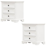 Celosia Bedside Table Set of 2pcs - 3 Drawers Storage Nightstand - White - Furniture > Bedroom