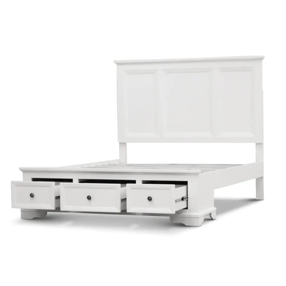 Celosia Queen Size Bed Frame Timber Mattress Base With Storage Drawers - White - Furniture > Bedroom