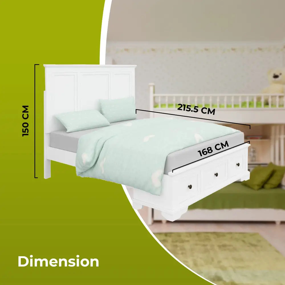 Celosia Queen Size Bed Frame Timber Mattress Base With Storage Drawers - White - Furniture > Bedroom