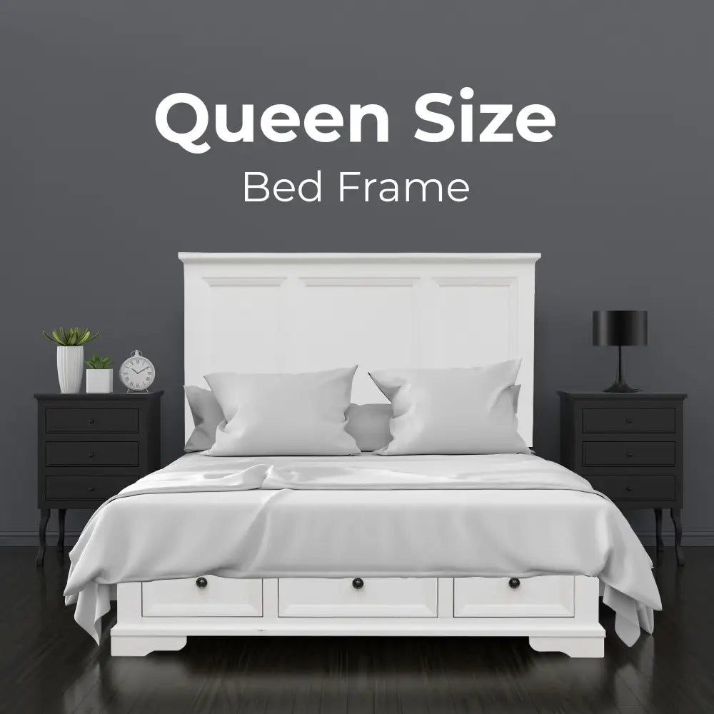 Celosia Queen Size Bed Frame Timber Mattress Base With Storage Drawers - White - Furniture > Bedroom