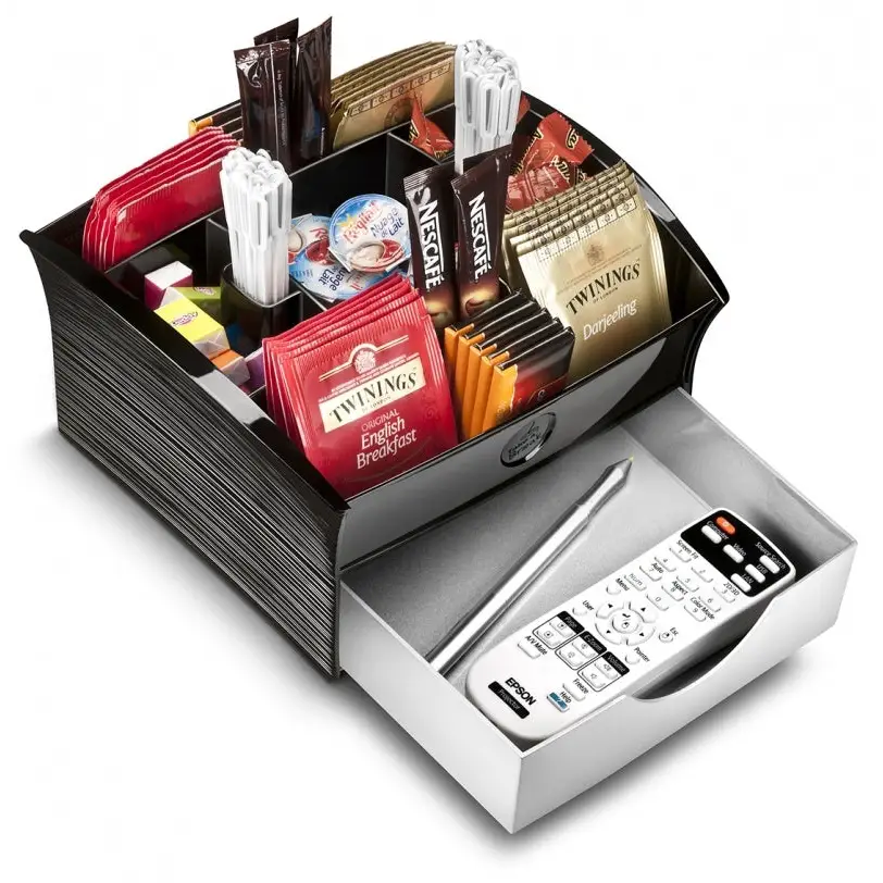 CEP Deluxe Tea Coffee Storage Home Office Organiser Distributor Tray - Black - Home & Garden > Kitchenware
