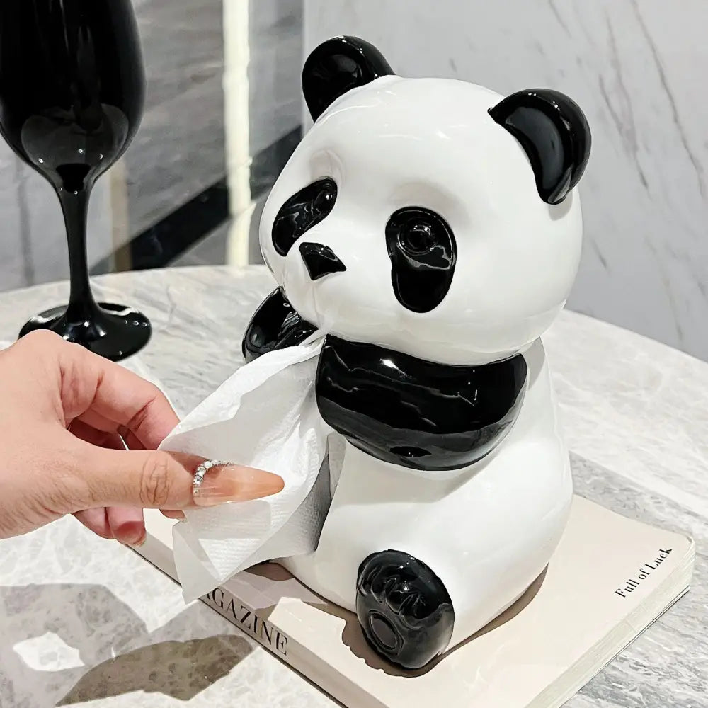 Ceramic Panda Tissue Box Holder - Creative Cartoon Napkin Dispenser for Home Decor - Home & Garden > Bathroom