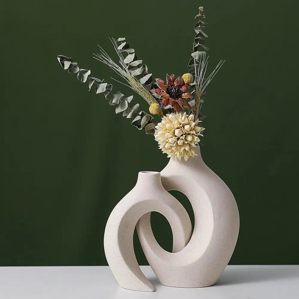 Ceramic Set of 2 Creative White Vases for Home Decor - Occasions > Wedding Accessories