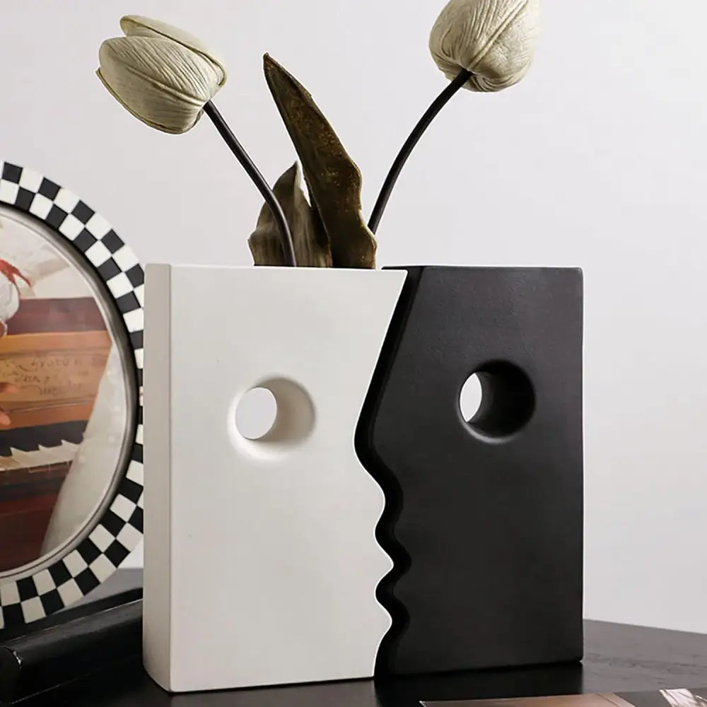 Ceramic Set of 2 Modern Black and White Vases for Home Dcor - Home & Garden > Decor > Vases & Table Decor