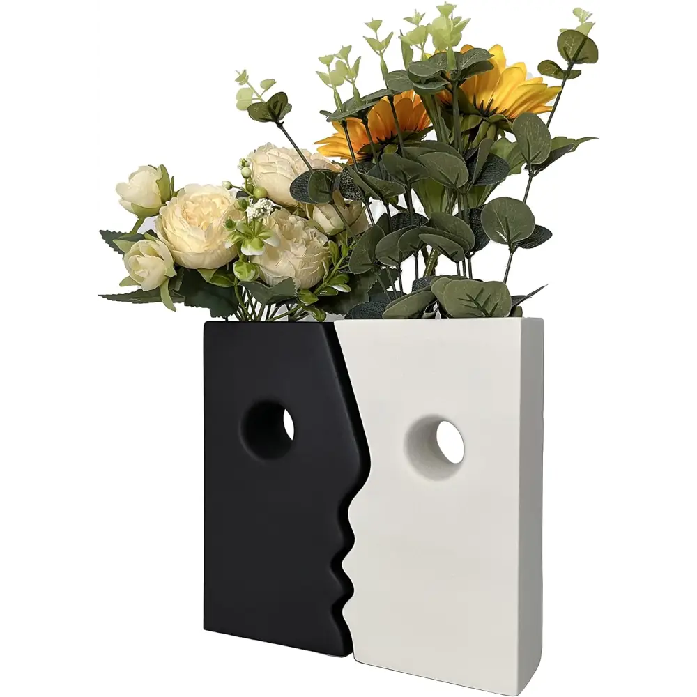 Ceramic Set of 2 Modern Black and White Vases for Home Dcor - Home & Garden > Decor > Vases & Table Decor