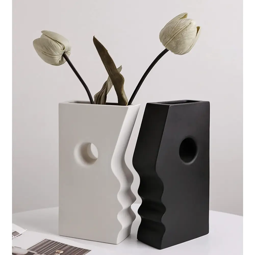 Ceramic Set of 2 Modern Black and White Vases for Home Dcor - Home & Garden > Decor > Vases & Table Decor