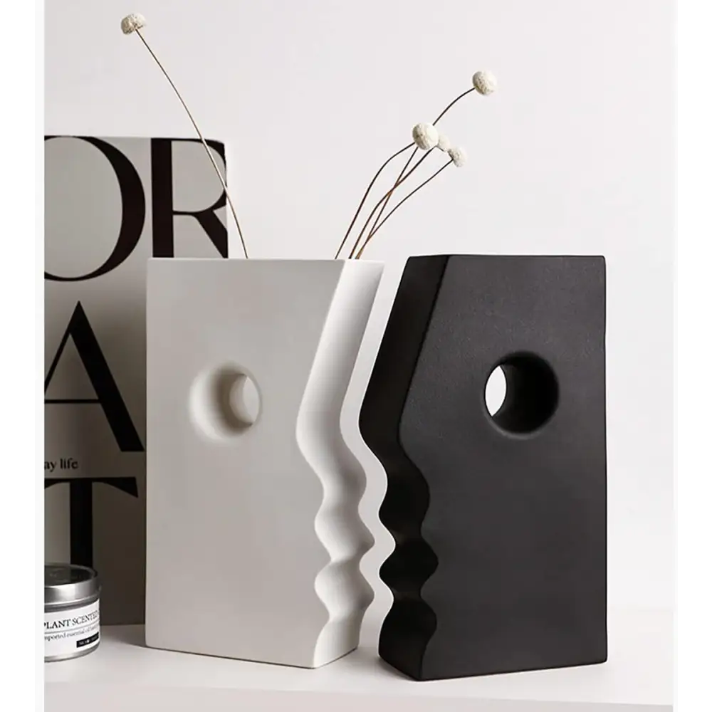 Ceramic Set of 2 Modern Black and White Vases for Home Dcor - Home & Garden > Decor > Vases & Table Decor