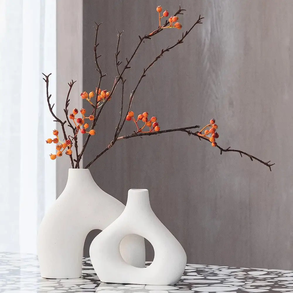 Ceramic Set of 2 Modern White Vases for Home Dcor - Occasions > Wedding Accessories