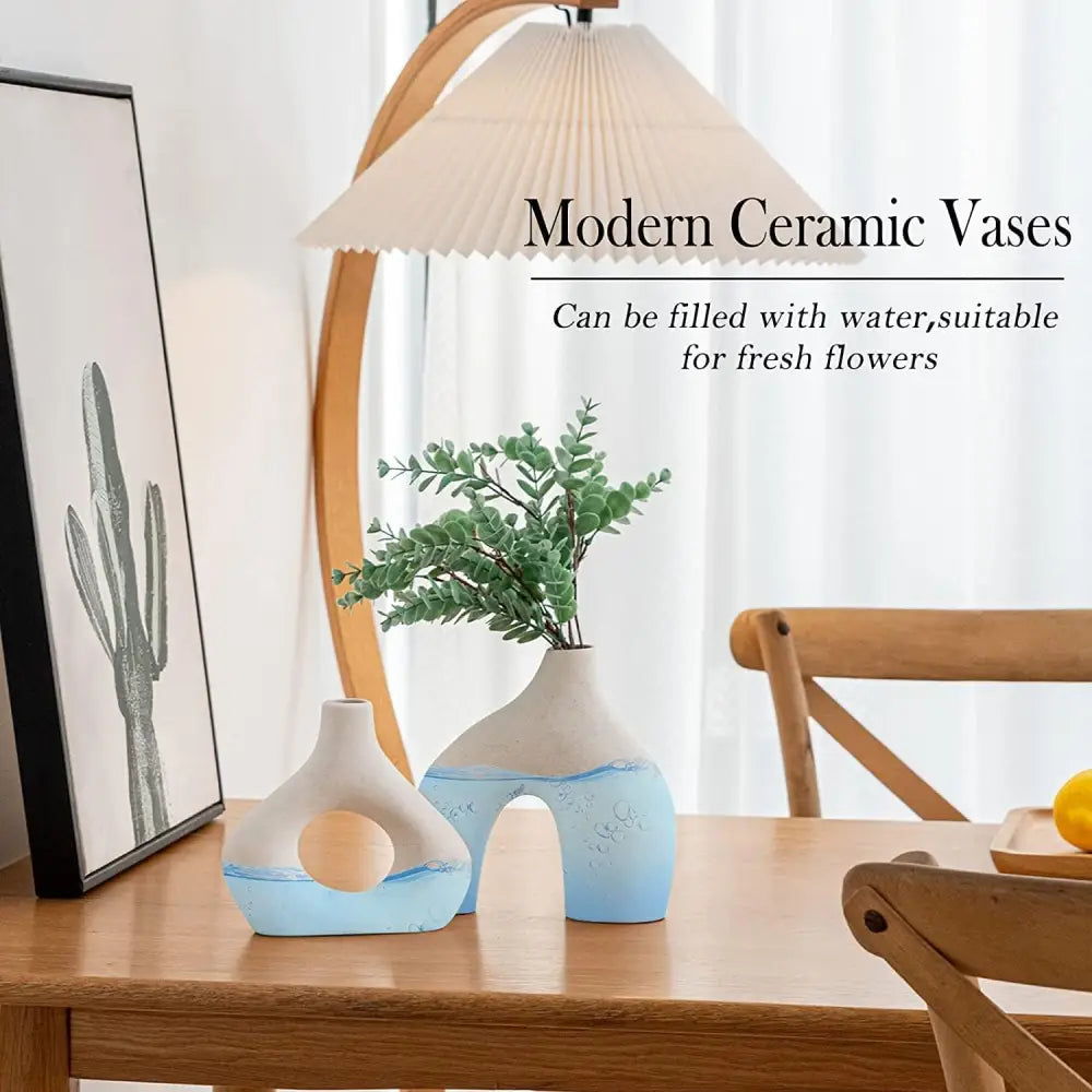 Ceramic Set of 2 Modern White Vases for Home Dcor - Occasions > Wedding Accessories