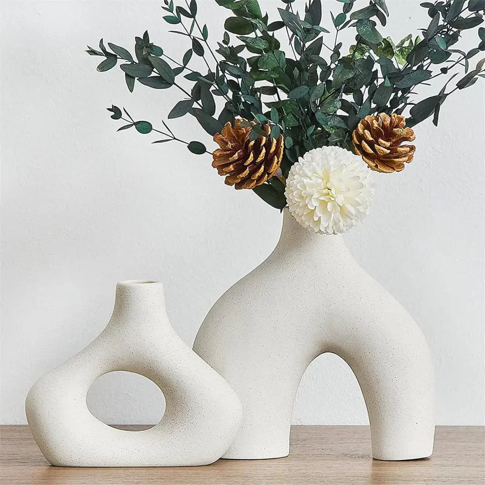 Ceramic Set of 2 Modern White Vases for Home Dcor - Occasions > Wedding Accessories
