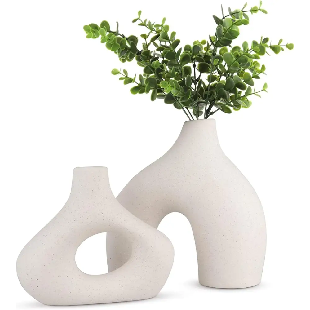 Ceramic Set of 2 Modern White Vases for Home Dcor - Occasions > Wedding Accessories