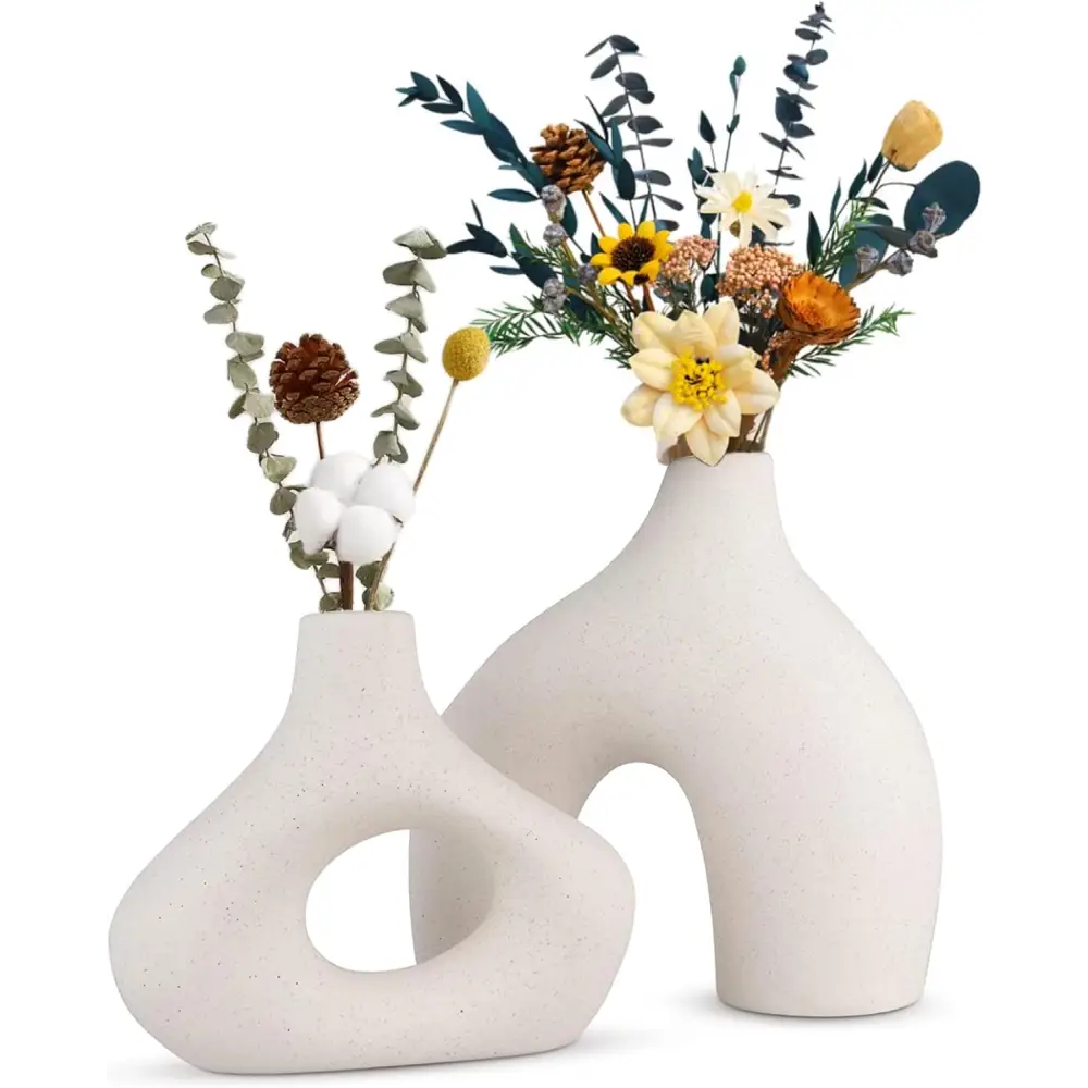 Ceramic Set of 2 Modern White Vases for Home Dcor - Occasions > Wedding Accessories