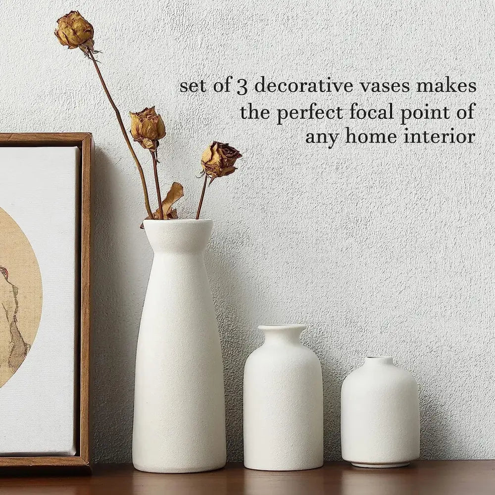 Ceramic Set of 3 Modern White Vases for Home Dcor - Occasions > Wedding Accessories