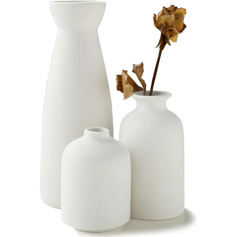 Ceramic Set of 3 Modern White Vases for Home Dcor - Occasions > Wedding Accessories