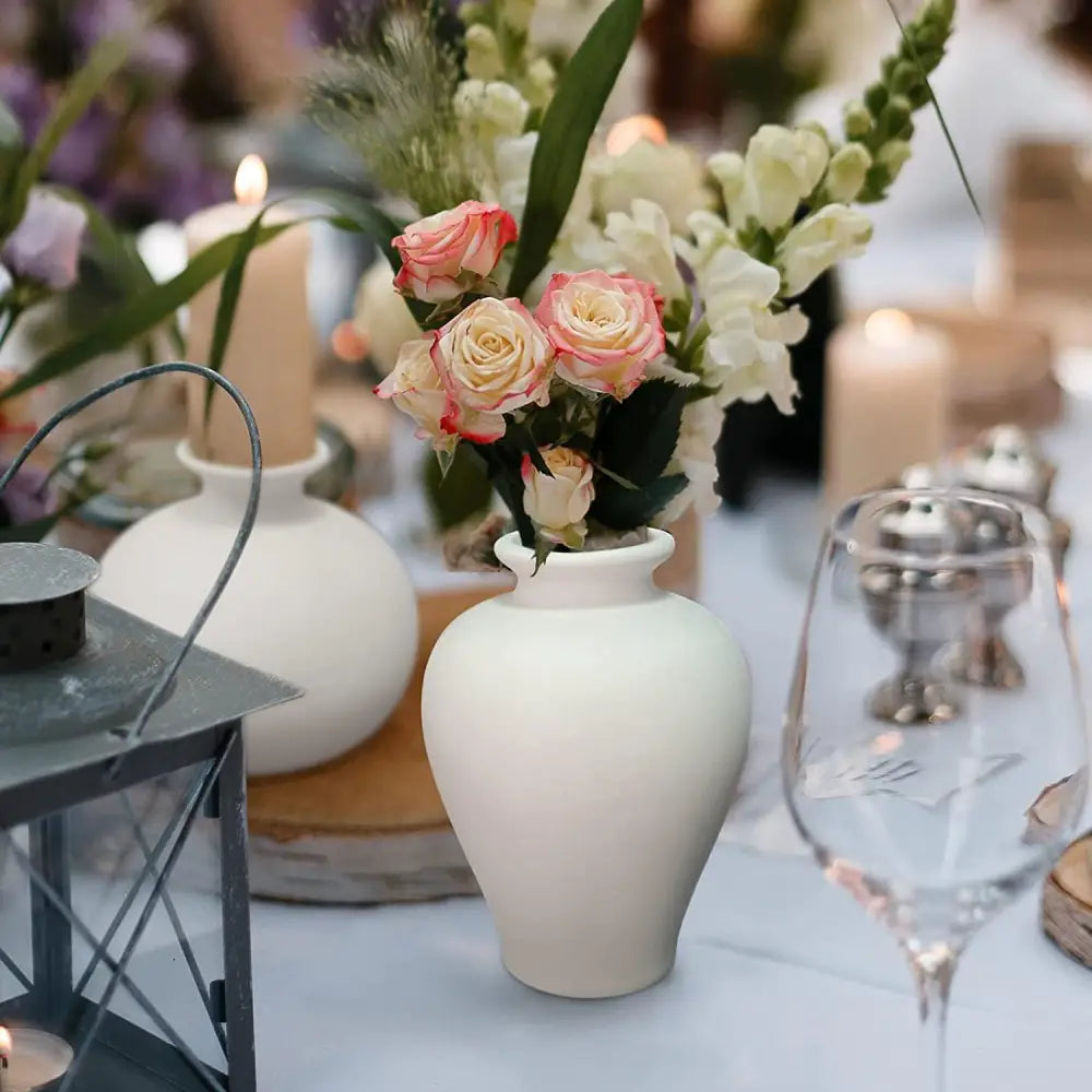 Ceramic Set of 5 White Vases for Home Dcor - Occasions > Wedding Accessories
