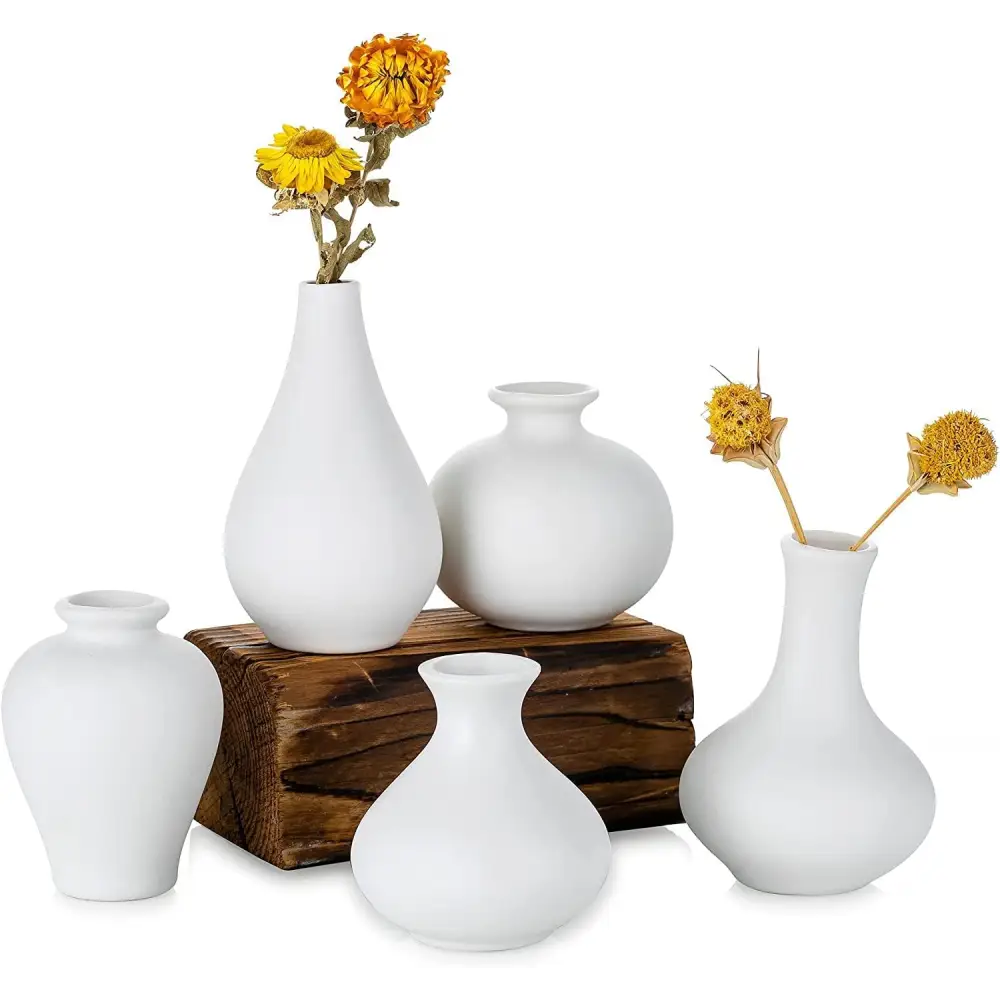 Ceramic Set of 5 White Vases for Home Dcor - Occasions > Wedding Accessories