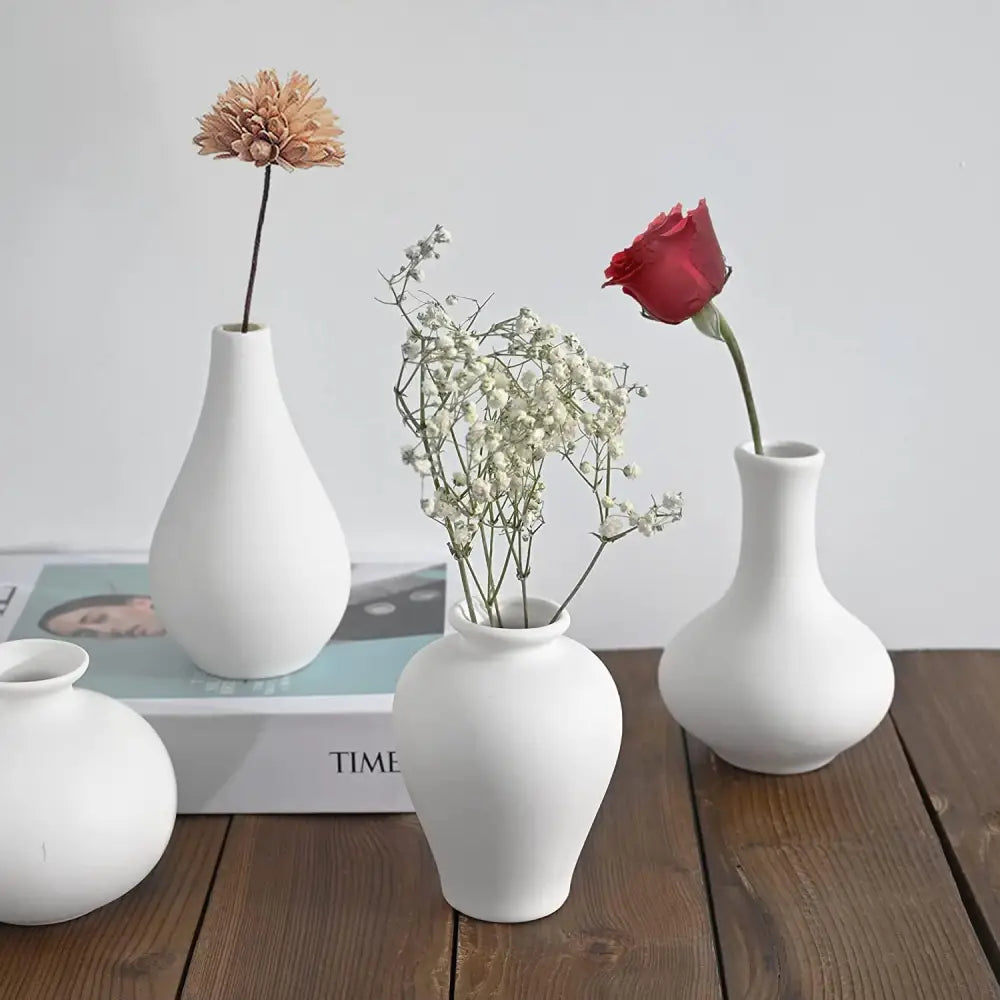 Ceramic Set of 5 White Vases for Home Dcor - Occasions > Wedding Accessories