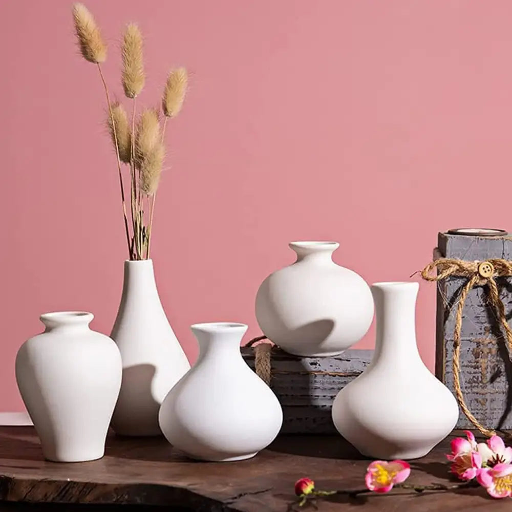 Ceramic Set of 5 White Vases for Home Dcor - Occasions > Wedding Accessories