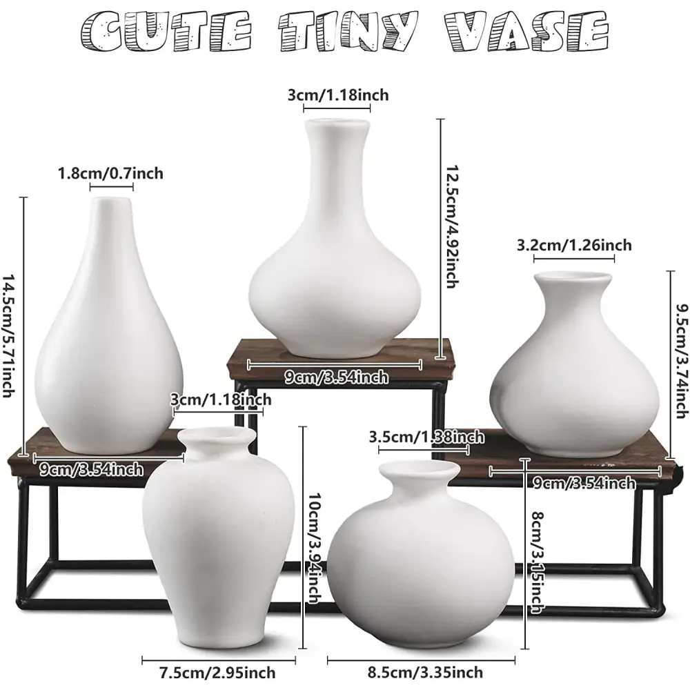 Ceramic Set of 5 White Vases for Home Dcor - Occasions > Wedding Accessories