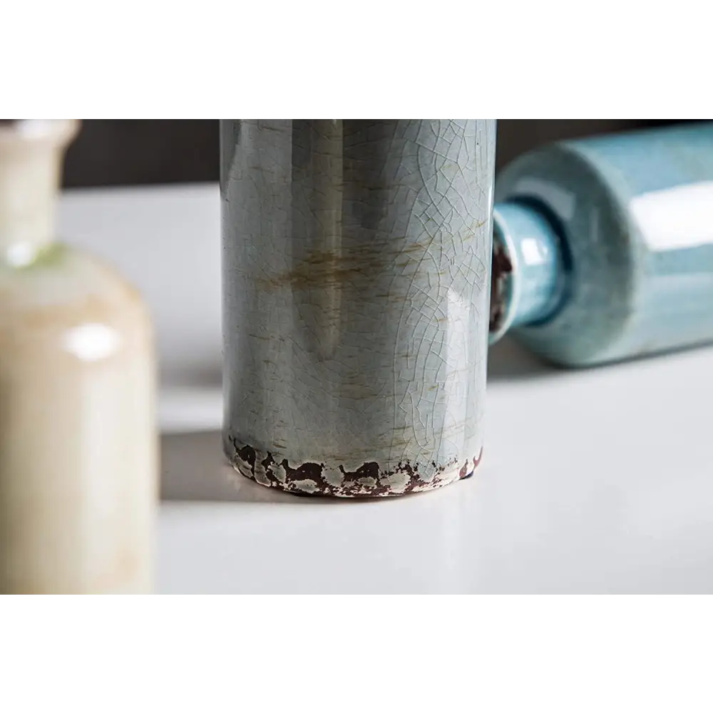 Ceramic Vases Set of 3 Crackled Finish Blue Farmhouse for Home Dcor - Occasions > Wedding Accessories