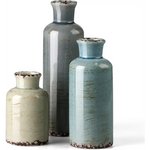 Ceramic Vases Set of 3 Crackled Finish Blue Farmhouse for Home Dcor - Occasions > Wedding Accessories