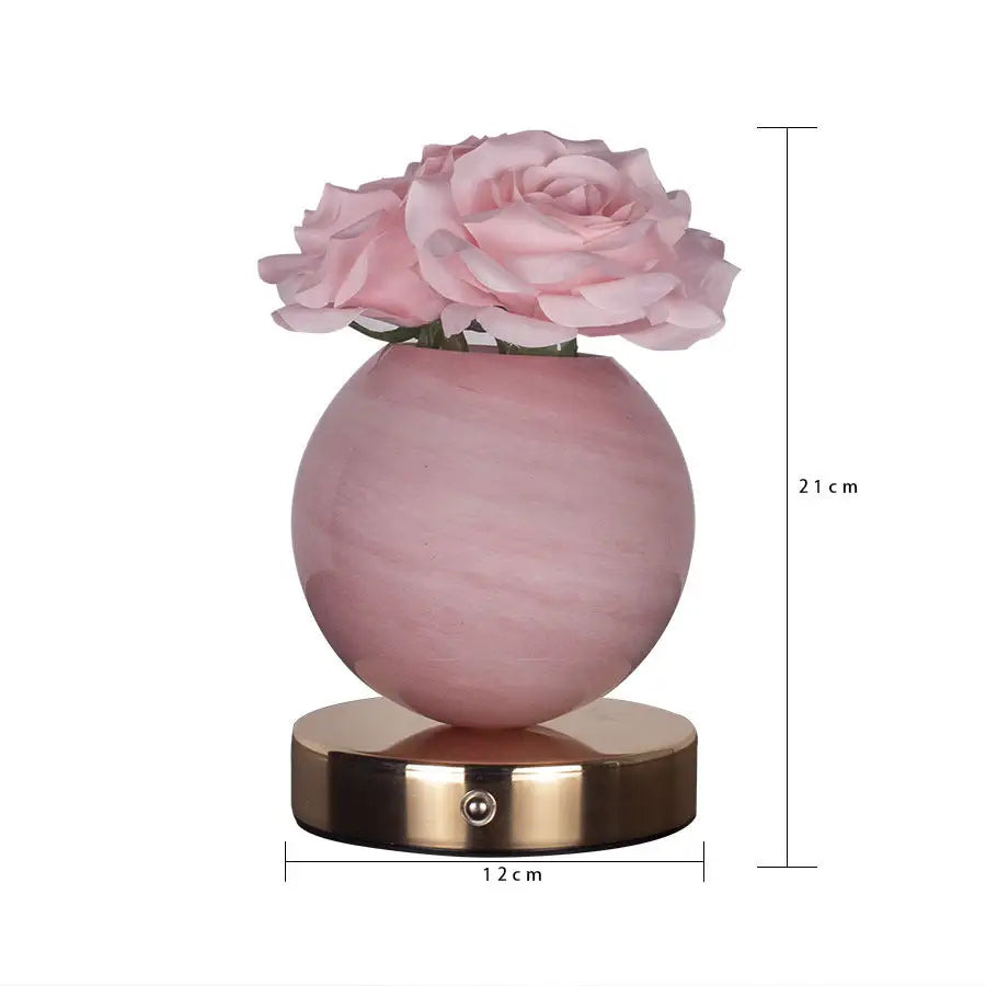 Champagne Dreamy Rose Planet Lamp Night Light - Elegant 21cm USB-Charged 3-Color Touch Dimming Decor Gift - Home &