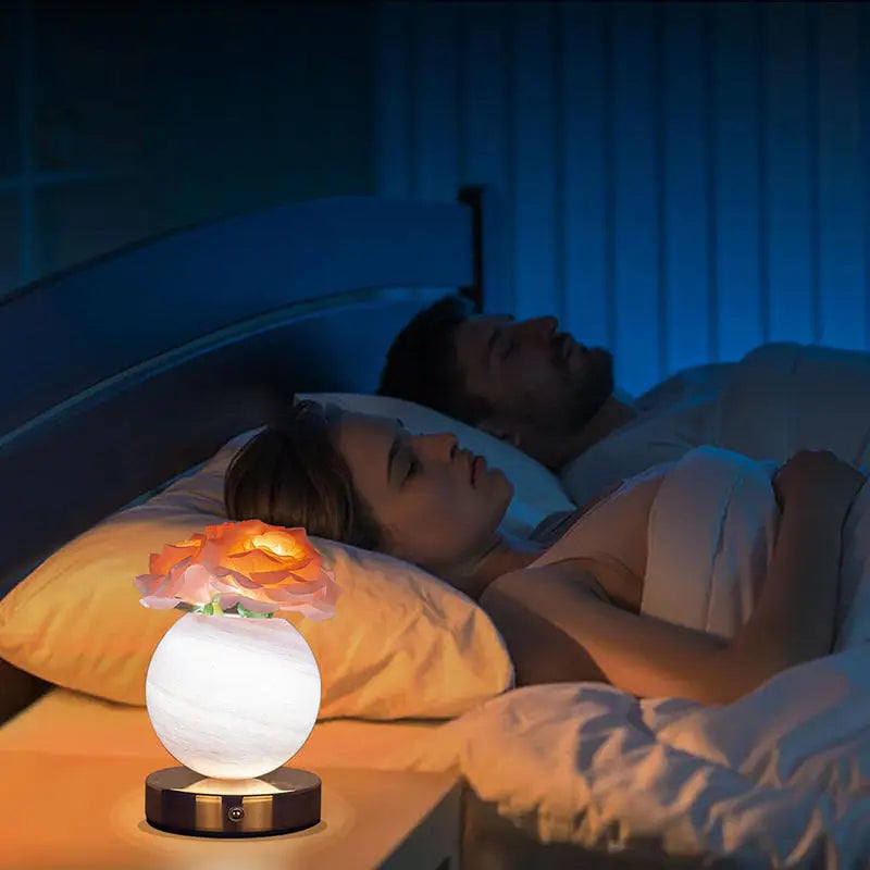 Champagne Dreamy Rose Planet Lamp Night Light - Elegant 21cm USB-Charged 3-Color Touch Dimming Decor Gift - Home &