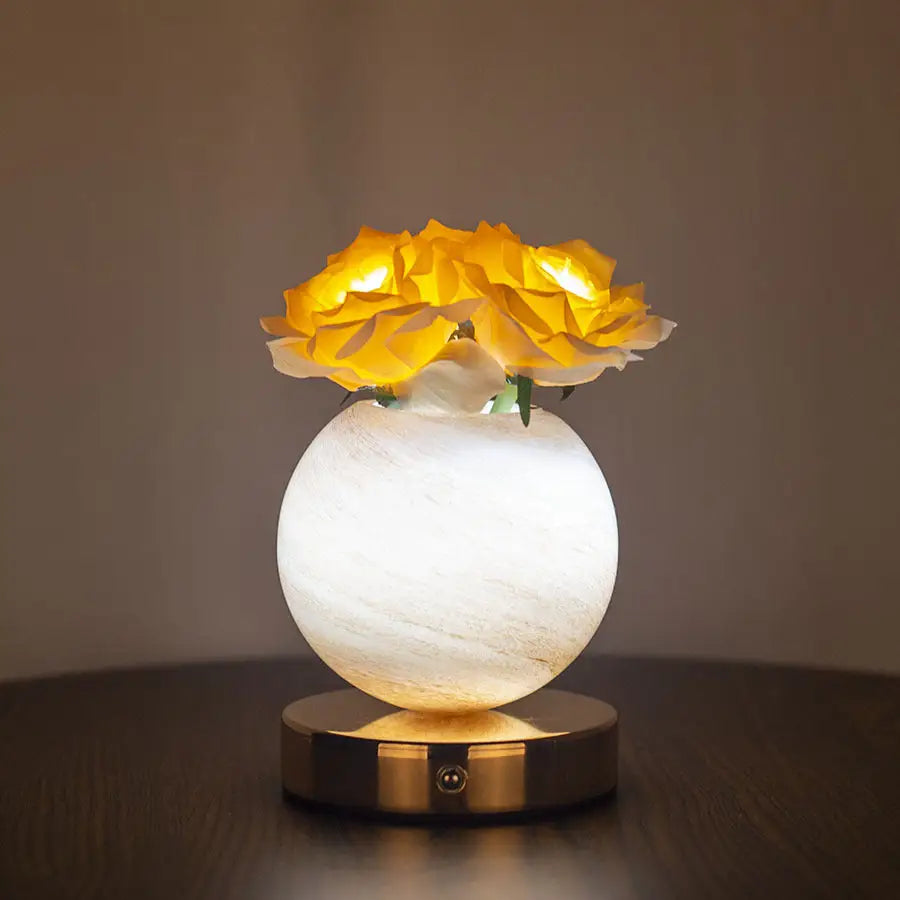 Champagne Dreamy Rose Planet Lamp Night Light - Elegant 21cm USB-Charged 3-Color Touch Dimming Decor Gift - Home &