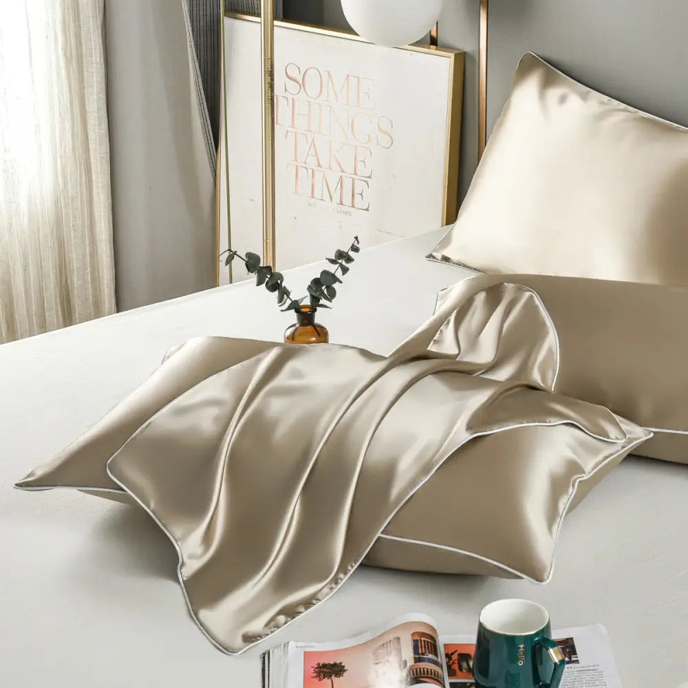 Champagne Gold Luxury Double-Sided Satin Silk Pillowcase – Summer Cooling Polyester Pillow Cover Set(Without Pillow