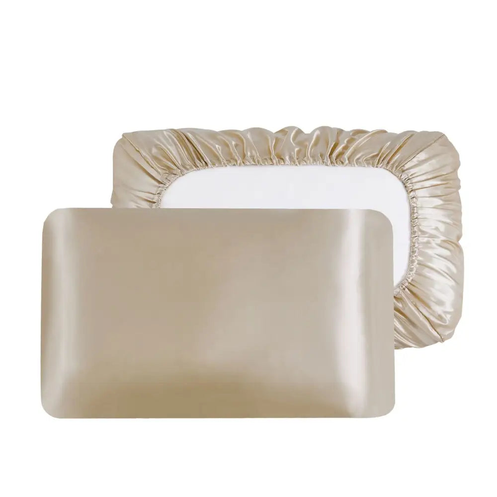 Champagne Silky Satin Pillowcase Pair - Smooth for Hair & Skin Elastic Fitted (46x90 + 16cm) - Home & Garden > Bedding